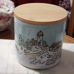 Beautiful Coastal Sketchbook Canister 4 inches tall with wood lid